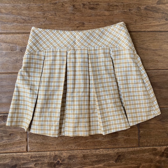 Zara Pleated Mini Skirt Tan Plaid Girls sz 13-14 Preppy School Fall - Picture 2 of 7